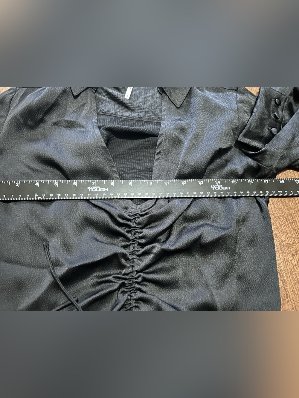 Free People Black Satin Ruched Tie Front Crop Blouse Long Sleeve S/P Y2K - Picture 6 of 8